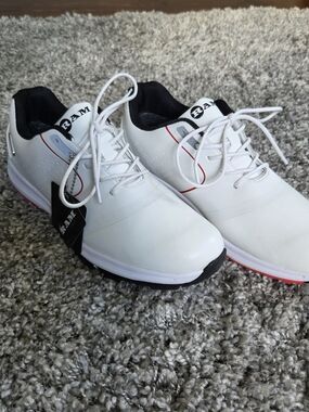 RAM Men's White Athletic Golf Shoes with Black and Red Accents Size 12